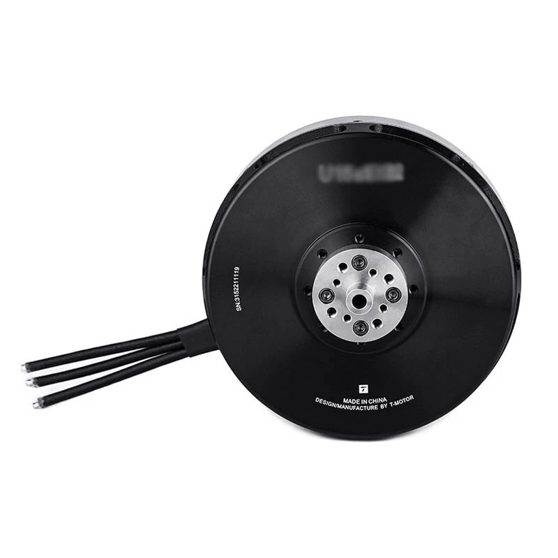 T-Motor drone motor with round housing, connector wires, and mounting bolt pattern