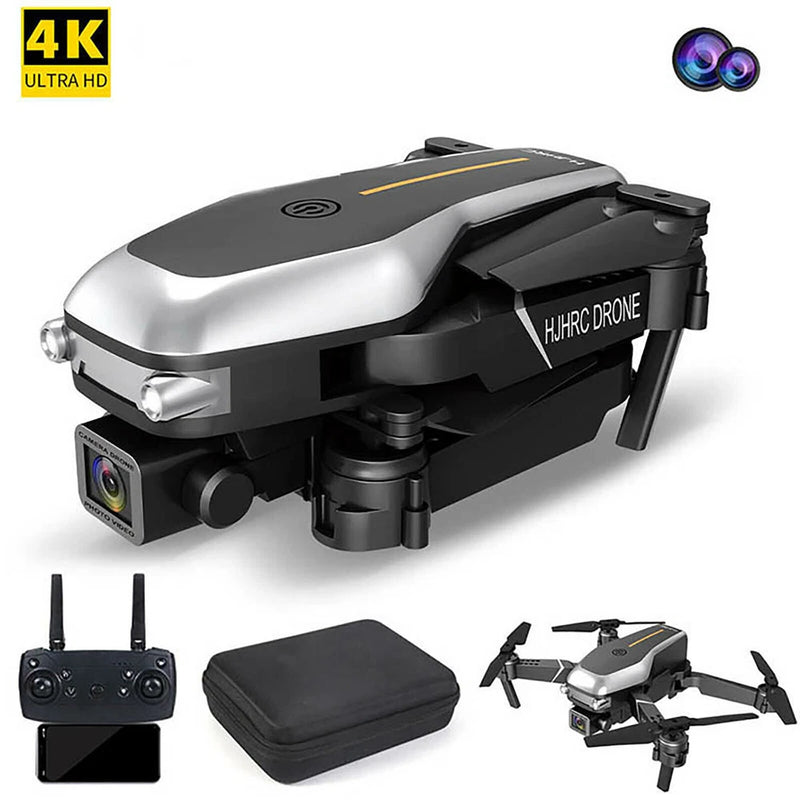 Silver and black FPV 4-axis drone with front camera and included remote controller