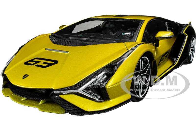 LAMBORGHINI SIAN FKP 37 #63 YELLOW & BLACK 1/18 DIECAST MODEL CAR BBURAGO 11100