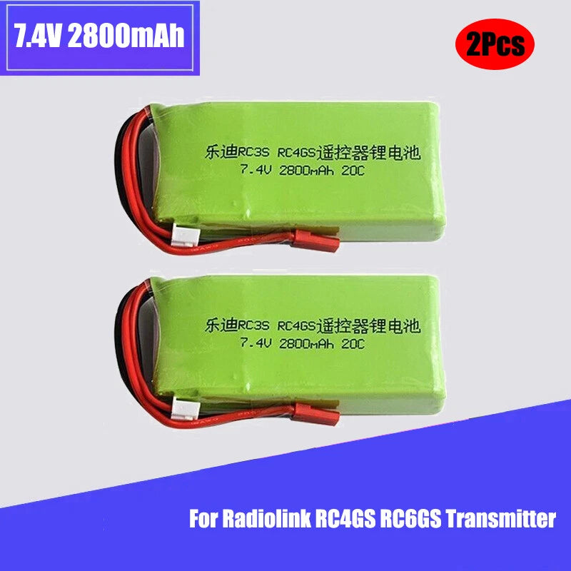 2Pcs 2S 7.4V 2800mah 20C Lipo Battery JST For Radiolink RC4GS RC6GS Transmitter Battery