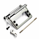 Aluminum RC servo bracket with servo arm and mounting screws, silver metal