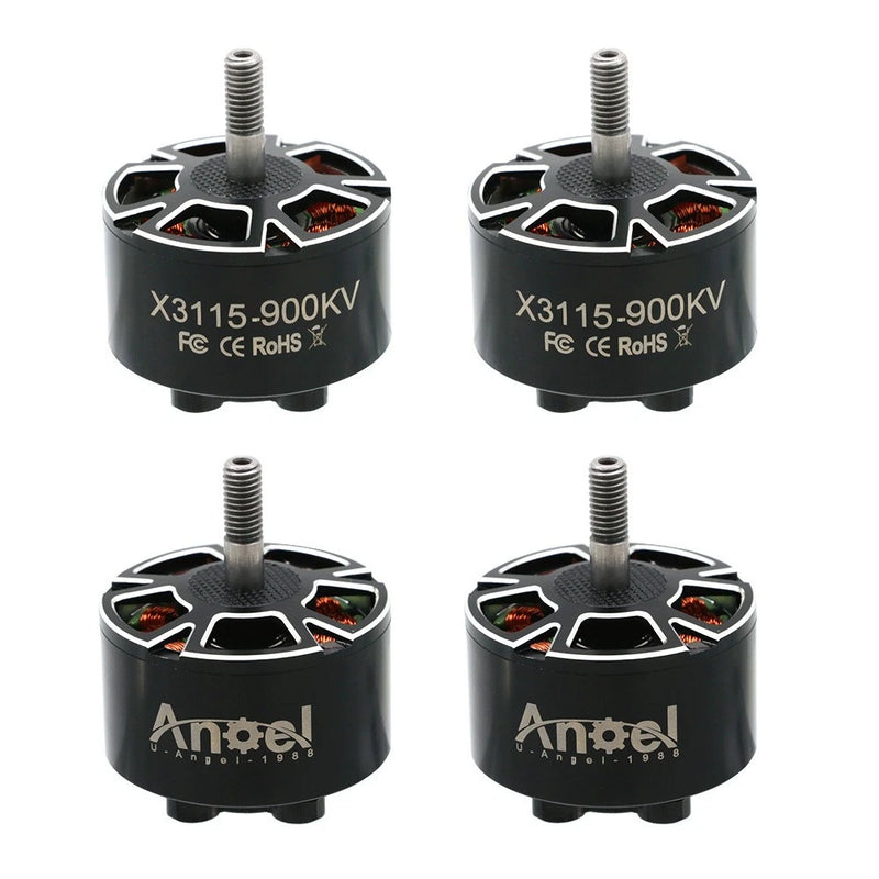 Set of four UAngel X3115 brushless RC drone motors, black with silver mounting shafts