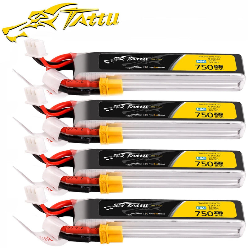 4X Tattu R-Line 750mAh 95C 7.6V 2S Lipo Battery HV XT30 For RC FPV Quadcopter US
