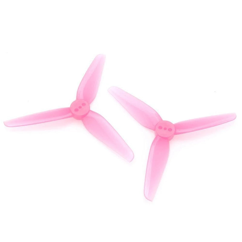 Tri-blade FPV drone propeller set, three pink blades with hub