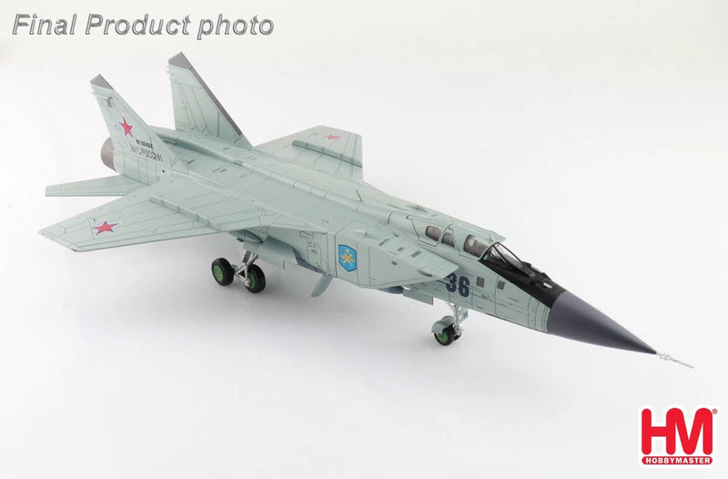 Light gray 1/72 scale MiG-31K fighter jet model with landing gear and missile pylons