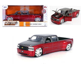 JADA 1999 Chevrolet Silverado dually die-cast model, red cab, gray hood, white wheels