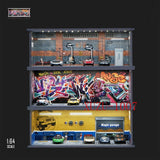 1/64 Car Garage Model LED Lighting Parking Lot Scene Display Diorama Model Toy