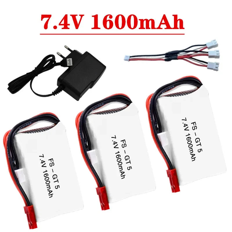 3pcs 7.4V 1600mAh lipo Battery + Charger For Flysky FS-GT5 Transmitter MC6C MCE7