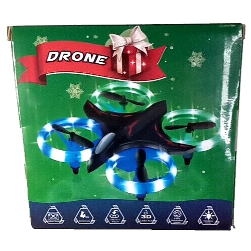 RC mini quadcopter drone box with LED lights on quad rotors