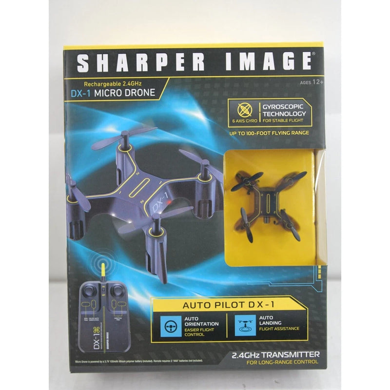 Rechargeable DX-1 micro drone kit box with quadcopter and transmitter illustration