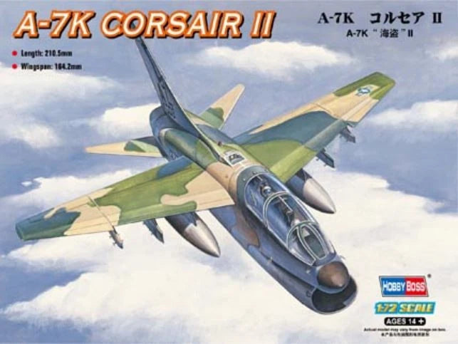 HobbyBoss 1/72 LTV A-7K Corsair II plastic model kit box art, aircraft illustration