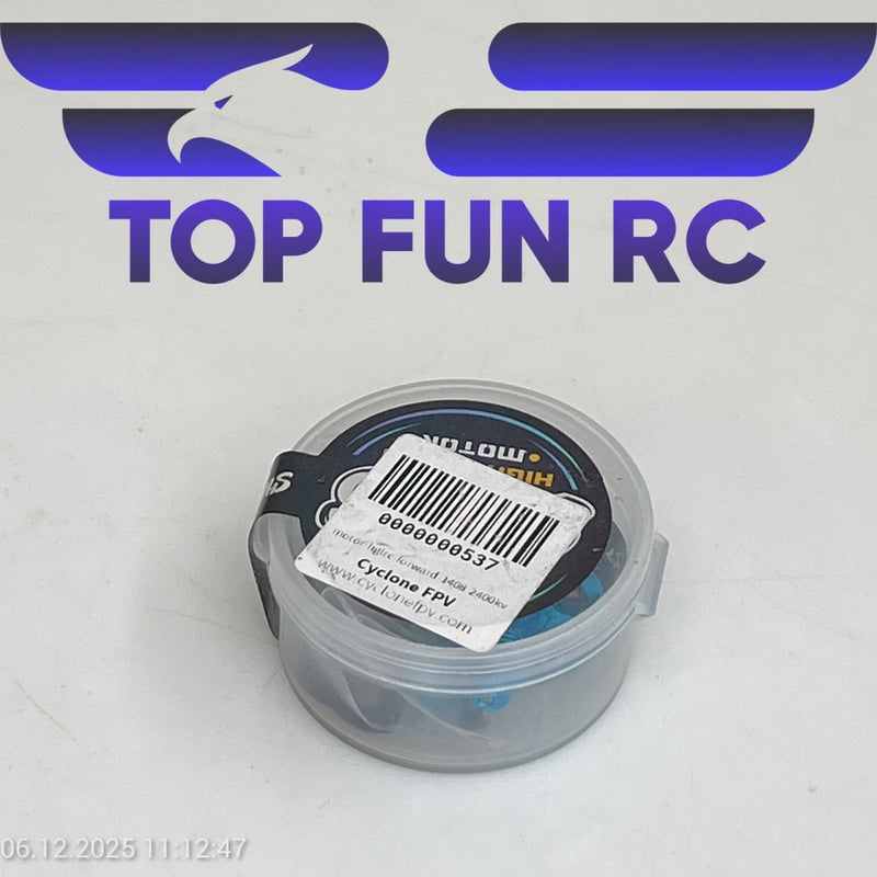 HGLRC CYCLONE 1408 2400KV FPV drone motor in plastic storage case with label