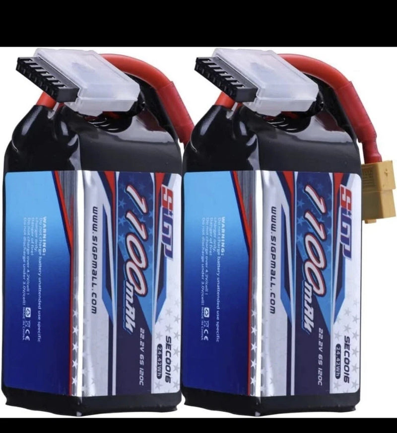 Sigp 1100mAh 6S Lipo Battery 22.2V 120C Soft Pack with XT60 for RC FPV Battery