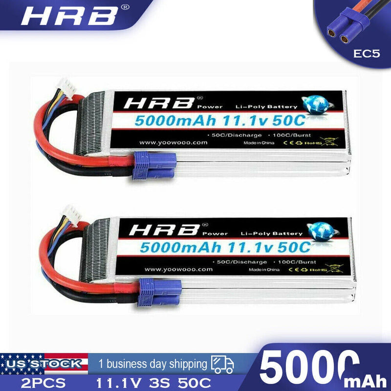 2x HRB 5000mAh 11.1V 3S LiPo Battery EC5 for RC Truck Buggy Boat Airplane FPV
