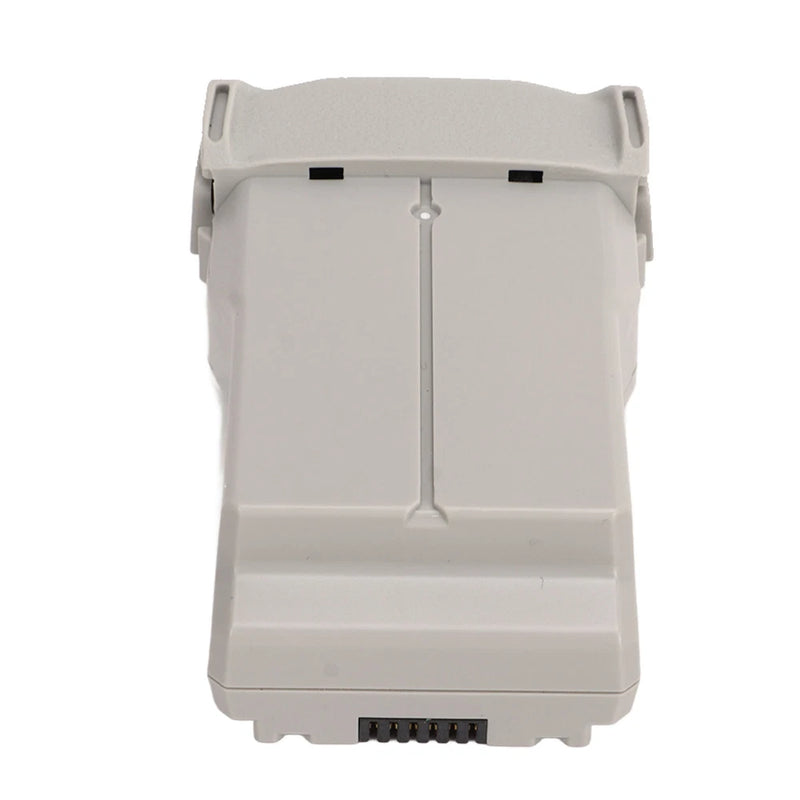 Rechargeable drone battery pack with white plastic housing and multi-pin connector at base