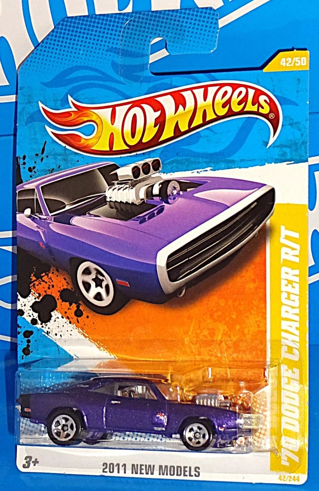 Hot Wheels purple '70 Dodge Charger R/T die-cast car in blister pack