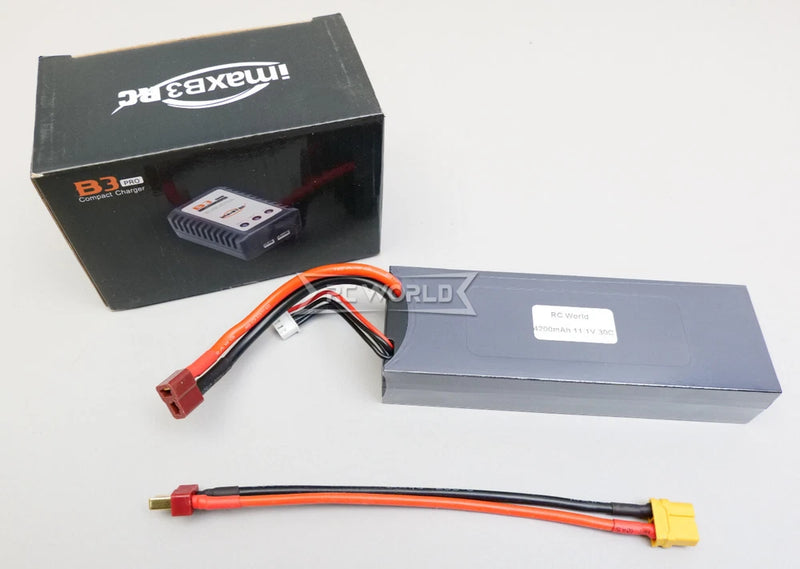 For 1/10 1/6 FMS 11.1V 4200MAH 3S LIPO BATTERY Pack 30C W/ XT60 w/ Charger Battery