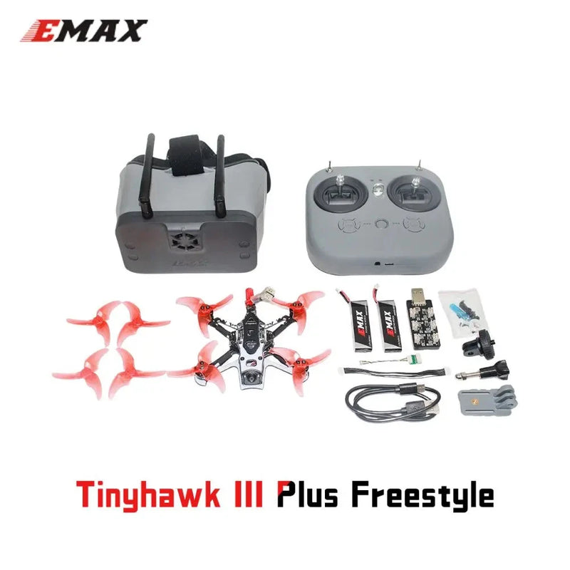 Racing FPV drone with camera, gray controller and bundled accessories, props included