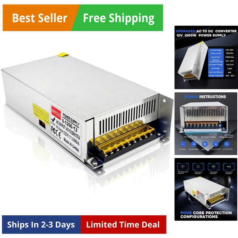 AC to DC Converter 12V 100A 1200W Power Supply,Universal SMPS 110V/120V/220V ...