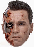 Realistic damaged male figure head sculpt with dark hair and cybernetic jaw.