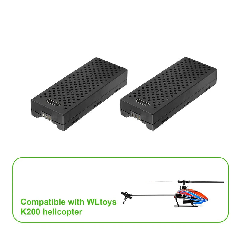 Two black RC Li-Po battery packs with connector tabs, side-by-side view