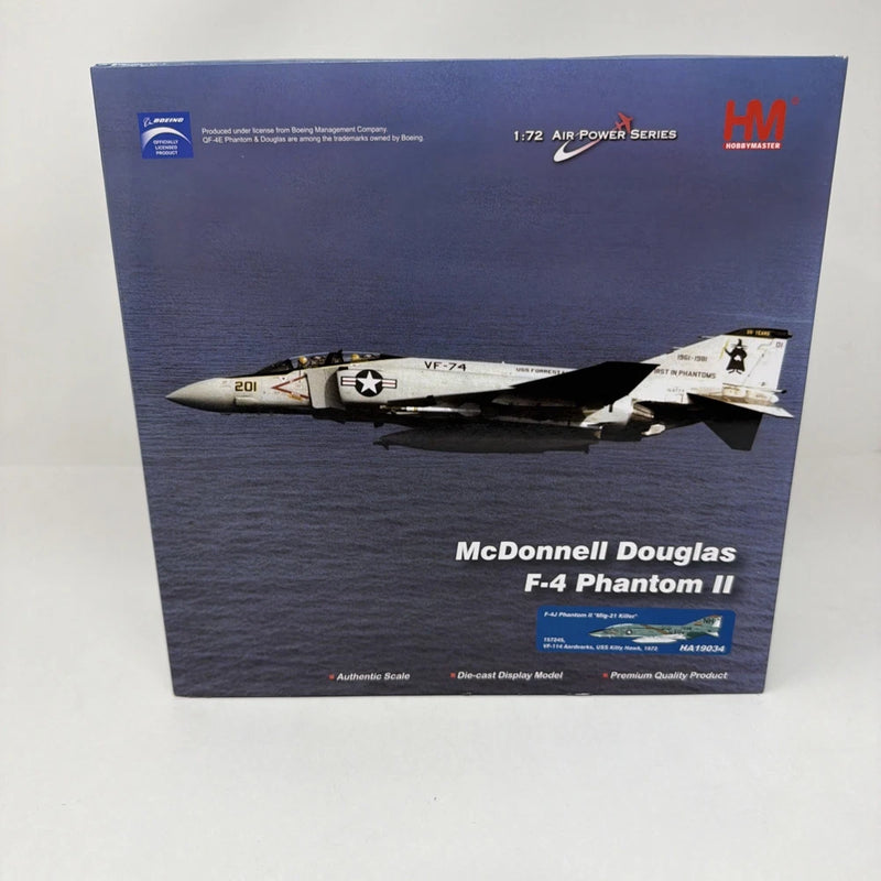 1:72 F-4 Phantom II die-cast model in retail box, black and white aircraft