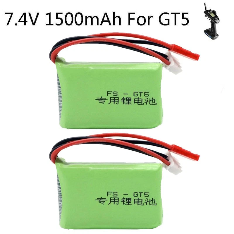 Upgrade 2Pack 7.4V 1500mAh 2S LiPO Battery for Flysky FS-GT5 G7P Transmitter RC Battery