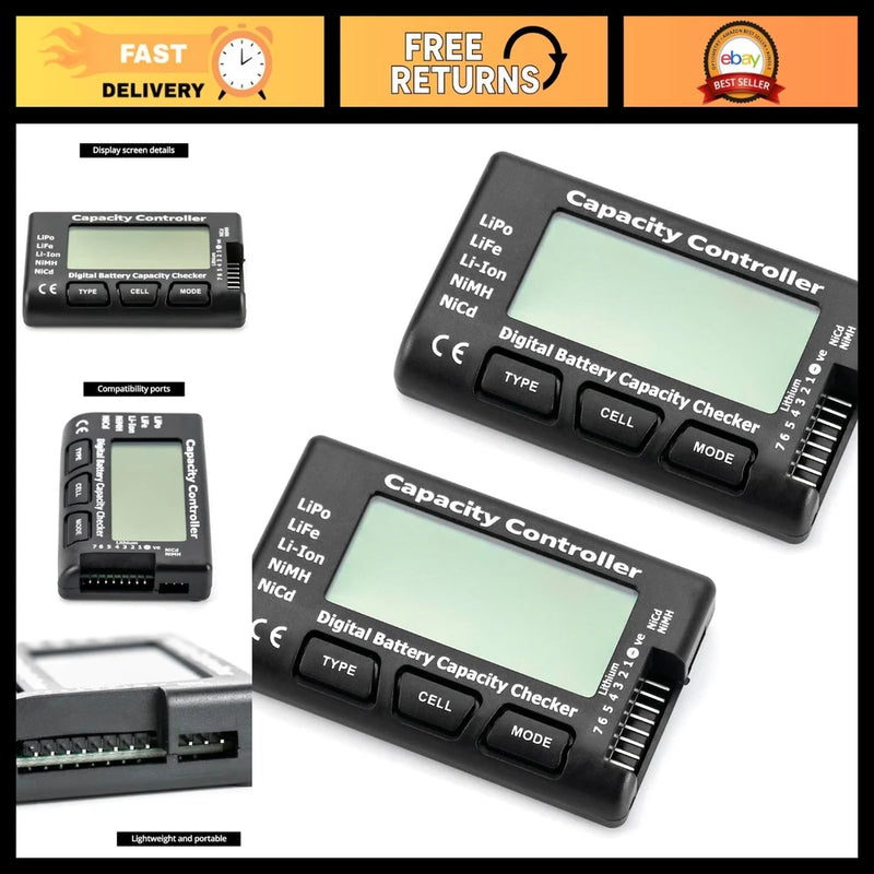 RC Battery Capacity Checker 2-7S LiPo Li-ion NiMH - Multi-Mode Voltage Display, Battery