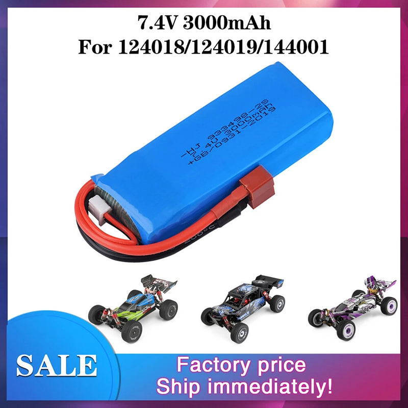 7.4V 3000mAh Lipo Battery 2S for Wltoys 104001 144001 124018 124019 RC Car Truck