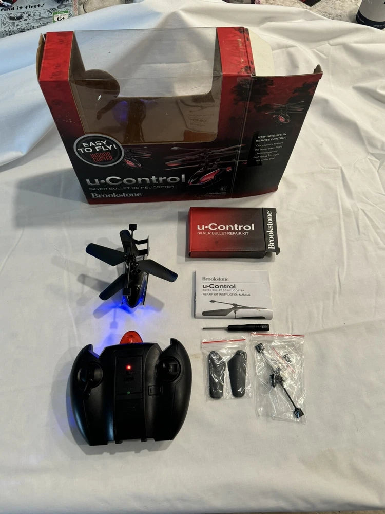 Brookstone u-Control Silver Bullet RC Helicopter In Box - Repair/Adjustment B177