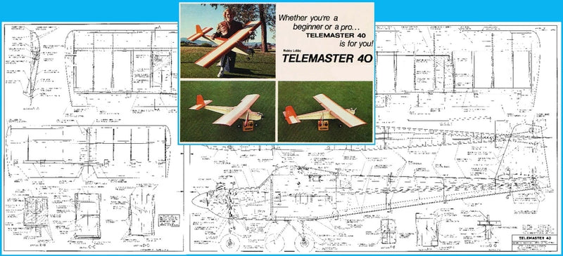 Model Airplane Plans (RC): Telemaster 40 - 73" for .29-.40 Engines (Hobby Lobby)