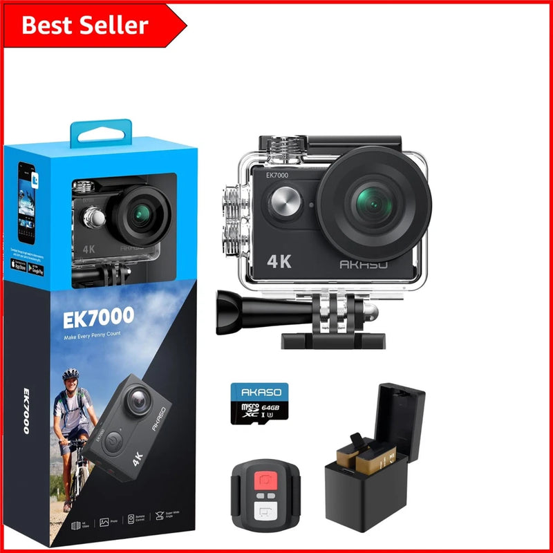 Ultimate EK7000 4K Waterproof Camera - 170?? View, 2 Batteries & 64GB Memory Card