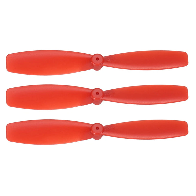 Three red drone propellers with two blades and central hub