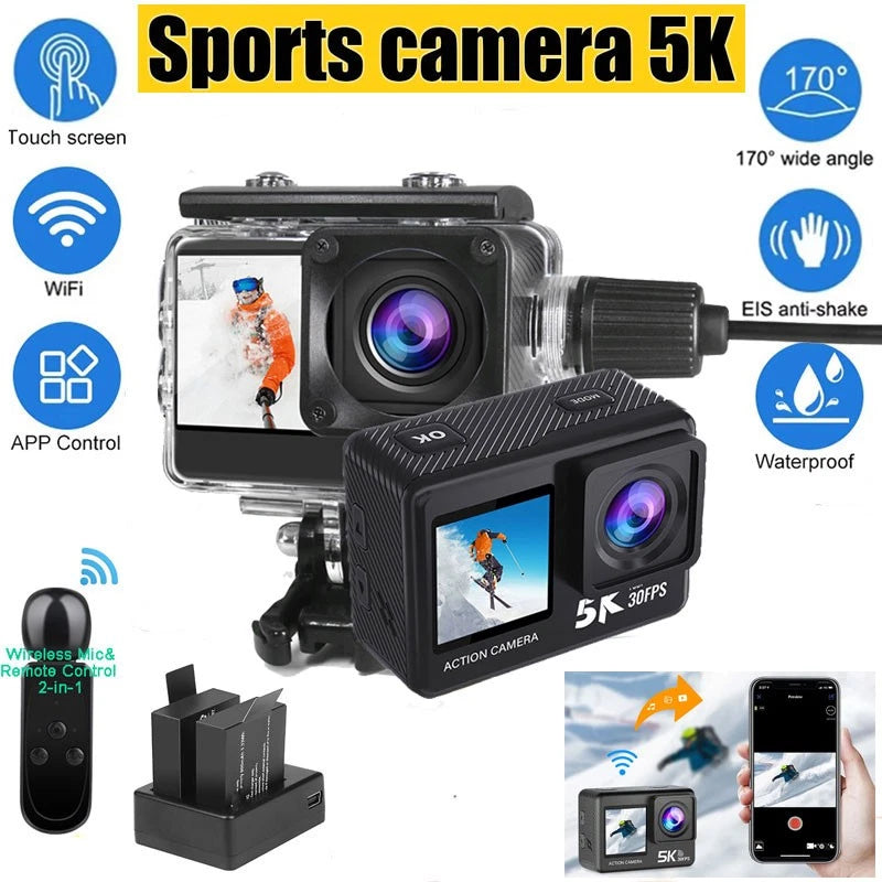 5K EIS WIFI Action Camera Dual Screen Bike Recorder Waterproof Motion Detection