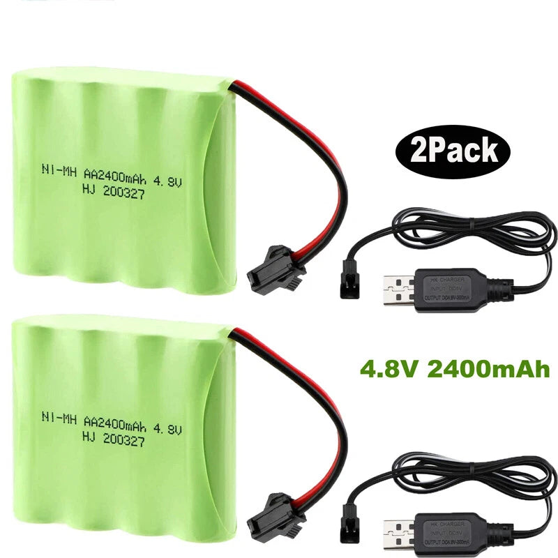 2pcs 4.8V 2400mAh Battery Pack SM-2P Plug With USB Charger for RC Truck Cars