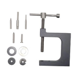 Gimbal disassembly tool repair kit with metal clamp, rods, washers, and screws