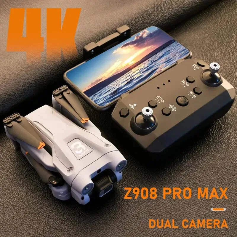 Foldable 4K RC quadcopter drone with dual cameras and handheld controller