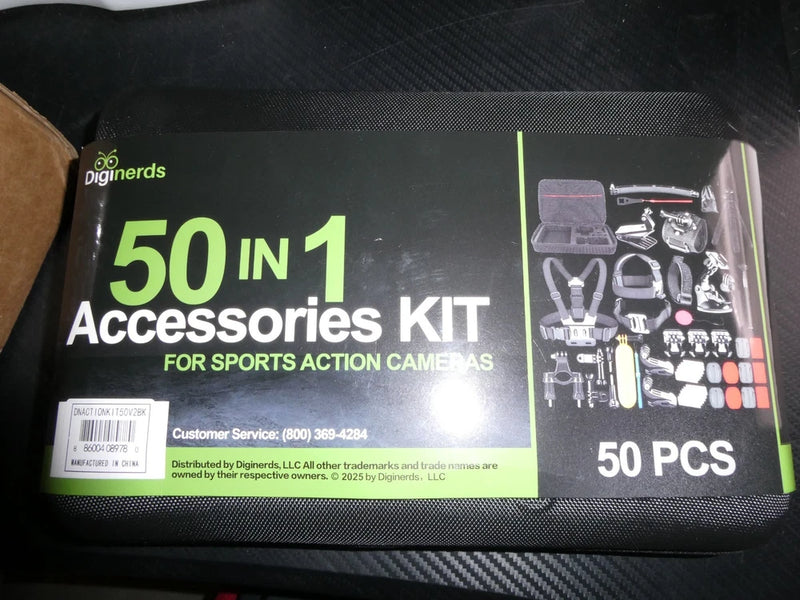 50-in-1 action camera accessory kit box with 50 pcs accessories