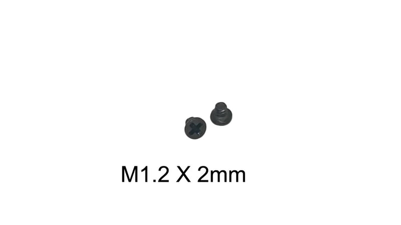 Phillips flat head M1.2 x 2mm screws with black heads, 10-pack