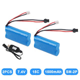 2pcs 7.4V 1500m 15CRechargeable Lipo Battery SM Plug & Charger for RC Car Boat