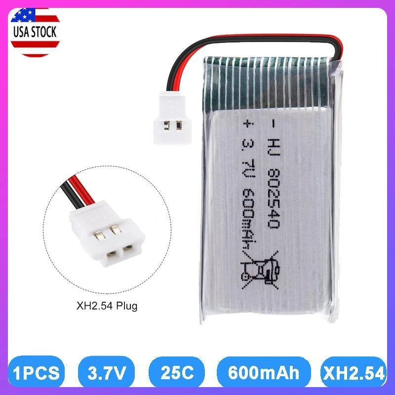 1Pack 3.7V 600mah XH2.54 Plug Lipo Battery + USB Charger For Rc Quadcopter Drone