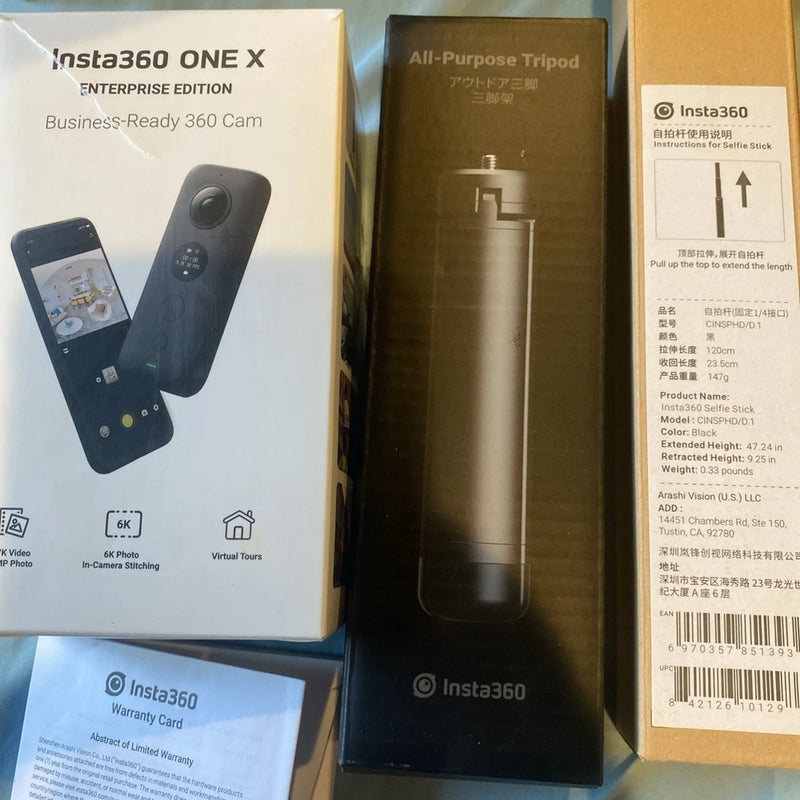 Insta360 ONE X  Action Camera with tripod and selfie stick set.