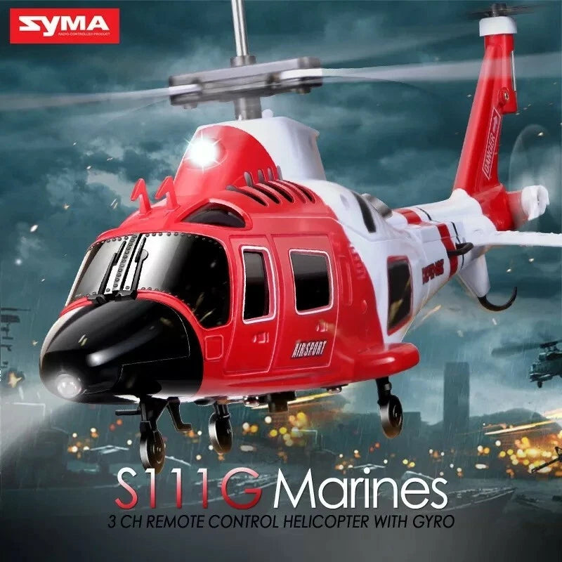 Original SYMA S111G 3CH Remote Control,Gyro,LED Lights Marines RC Helicopter Toy