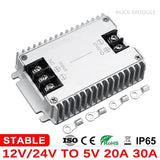 DC step-down converter with metal heat sink and screw terminal block, 8-36V to 5V