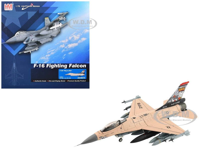 Beige and gray F-16 model aircraft with detailed cockpit and wing markings, angled