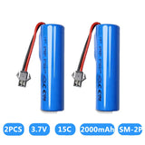 2 x 3.7V 2000mAh Battery Rechargeable Li-ion Battery w/ SM Plug For RC Car