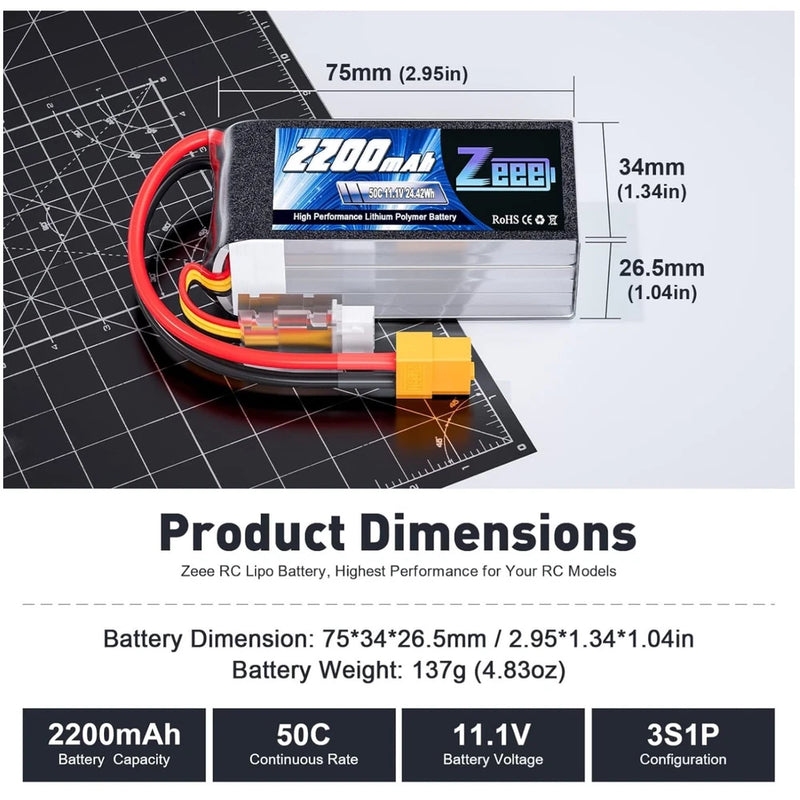 3S Lipo Battery 2200mAh 11.1V XT60 Plug RC Car Boat Drone