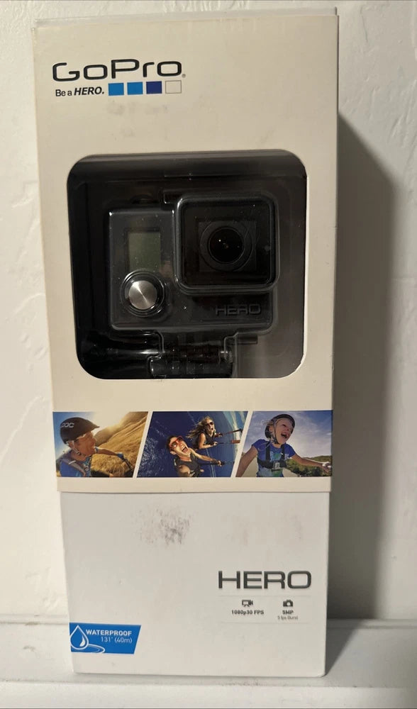 GoPro HERO waterproof action camera in retail box with front window