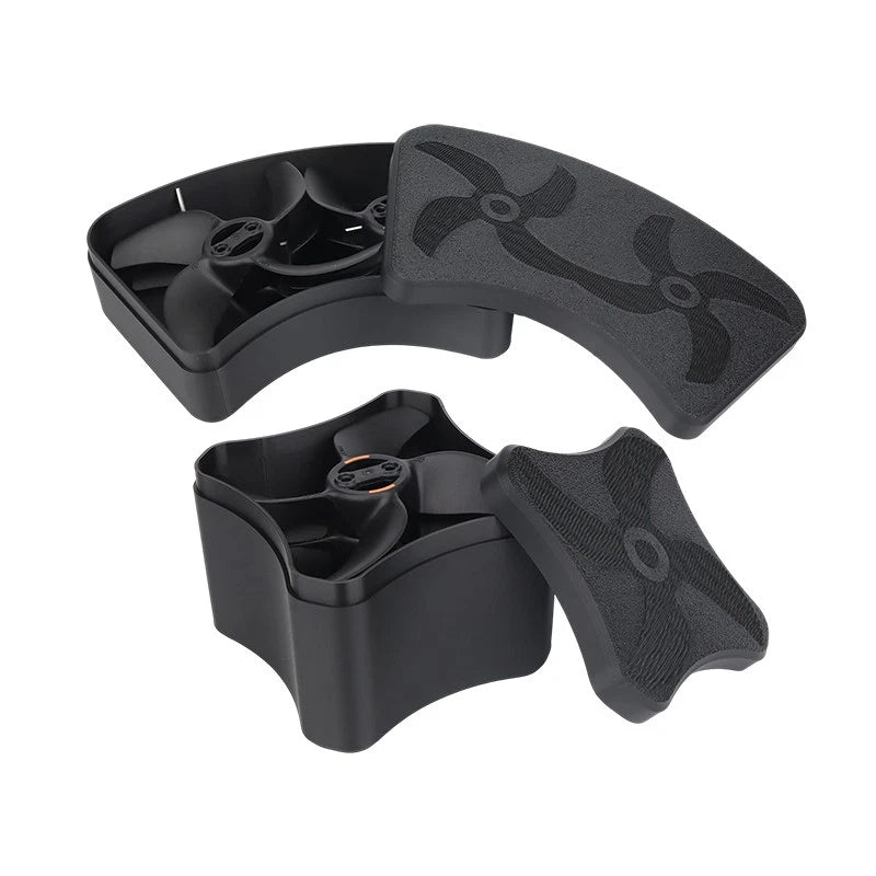 Hard case for drone propeller blades with molded propeller sections, dark gray