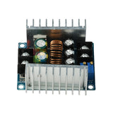 DC step-down converter PCB module with inductor coil, capacitors, and CV/ON-OFF labels